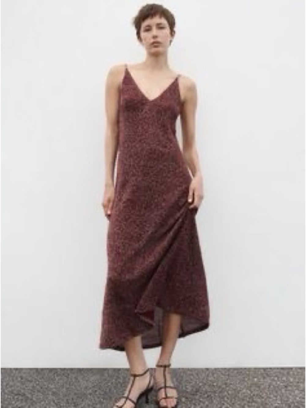Zara Burgundy Spaghetti-Strap High-Low Slip Dress
